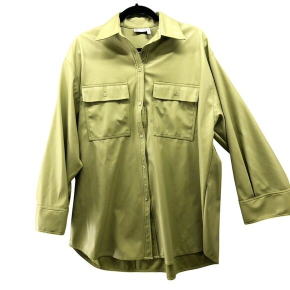 Asos Faux Leather Oversized Shirt Jacket Womens 4 (S) Lime Green Shacket - Picture 1 of 9